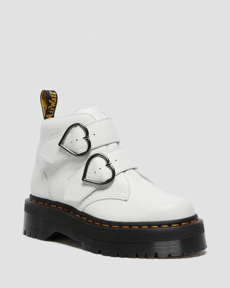 Botas Plataforma Dr Martens Devon Heart Cuero Mujer Blancos | MX 543HAP